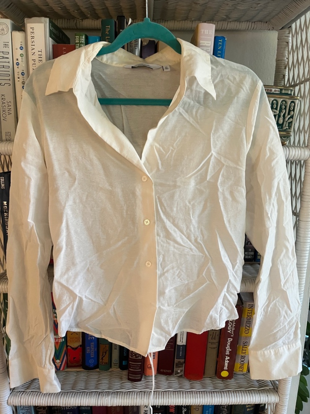 White button-down shirt with corset back